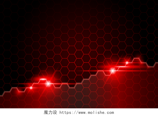 红色线框蜂窝体科技背景图